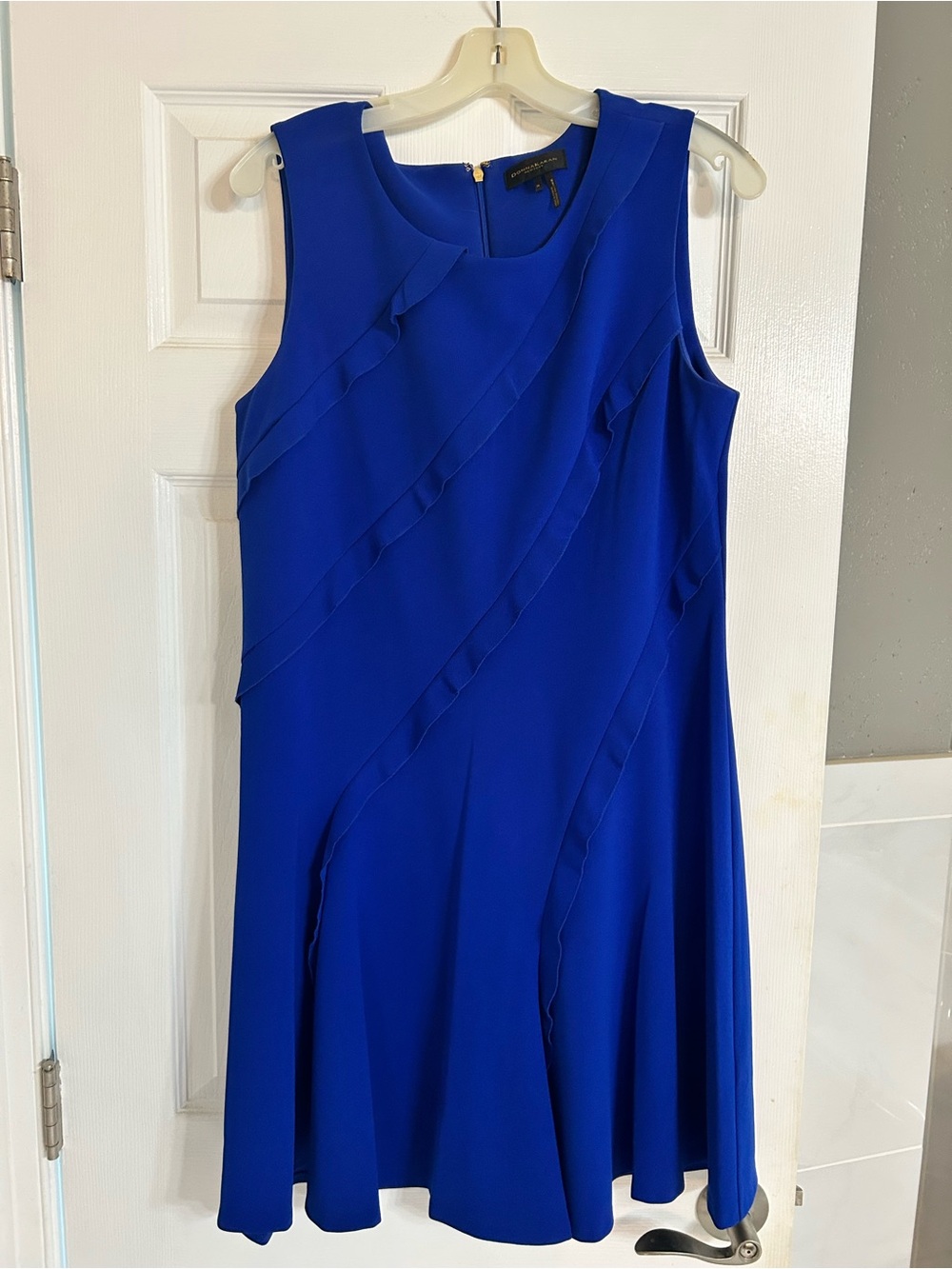 Donna Karan Cobalt Blue Sleeveless Ruffle A-Line Dress